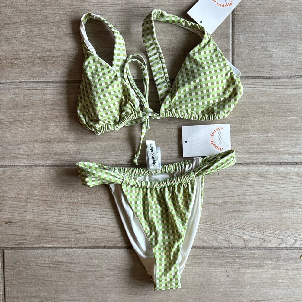 Dippin Daisys Green Checkered Cheeky String Bikini